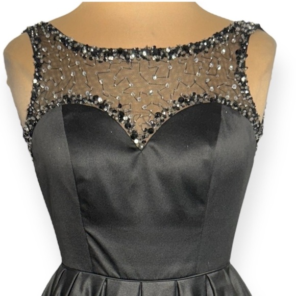 Sherri Hill Black Satin Fit and Flare Dress with bead and sequin embellishments - Picture 3 of 10
